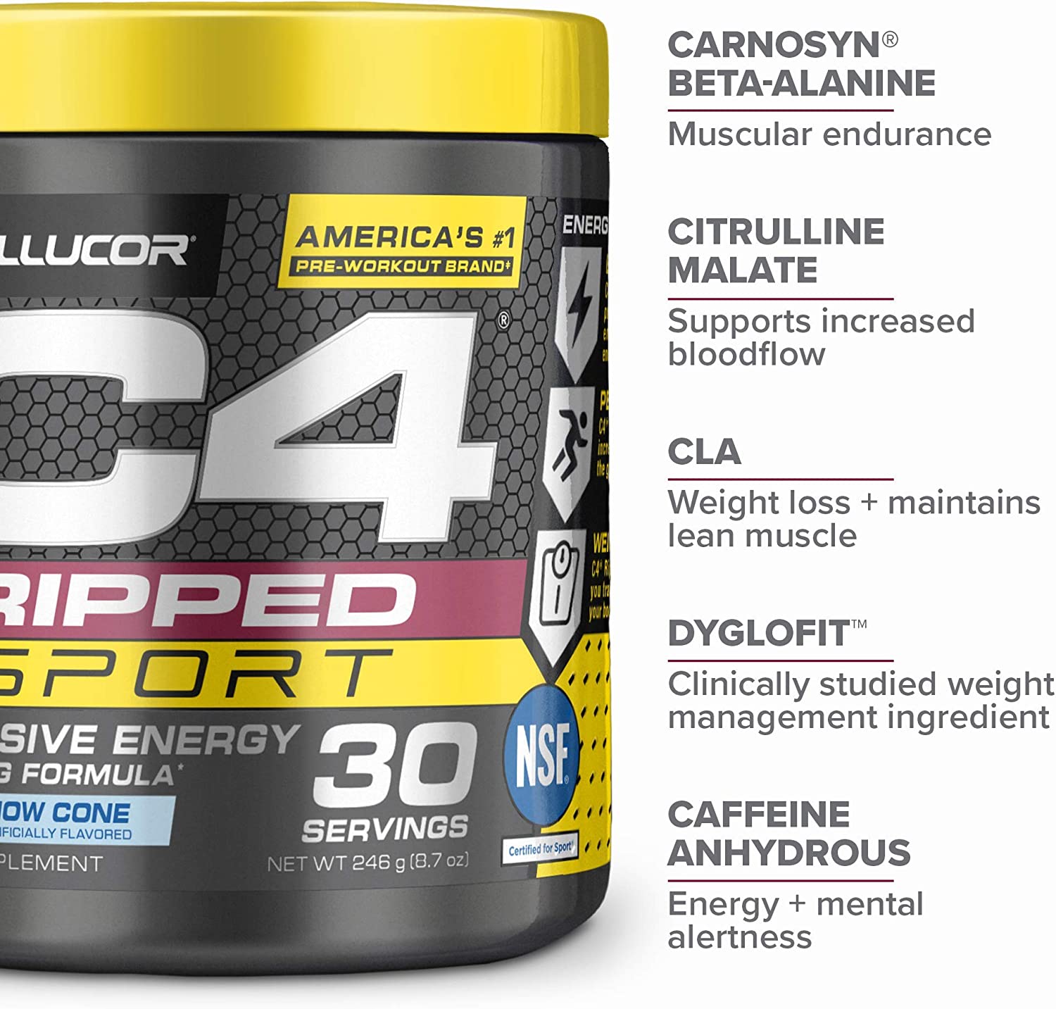 C4 Ripped Sport Pre Workout Powder Arctic Snow Cone - Image 2